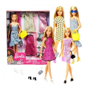 Stijlvolle Barbie-pop voor meisje, in doos met verkleedkleren