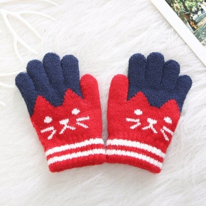 Rood, blauw en wit cartoon kattenhandschoen voor meisjes