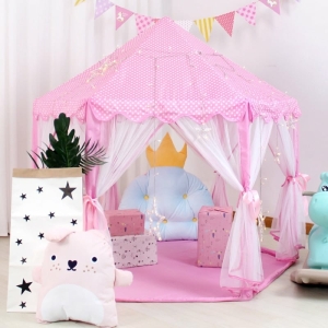 Roze indoor tipi tent met decoratie voor meisjes in het roze