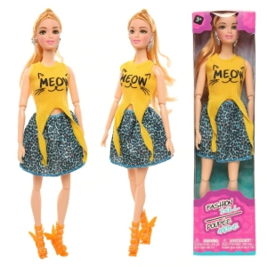 Barbie stijl pop met kattenprint kleding voor modieuze meisjes met doos