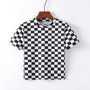 Zwart T-shirt met korte mouwen en rechthoekprint voor meisjes