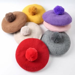 Modieuze baret met pompon voor meisjes, verschillende kleuren