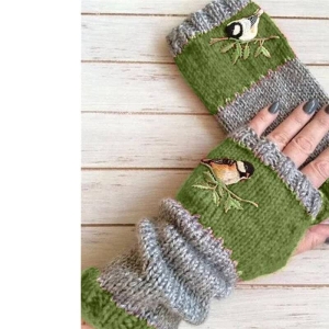 Elegante handschoen met halve vingers voor modieuze meisjes, groen en grijs