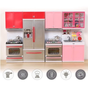 2 rode en roze poppenhuis keukenblokjes