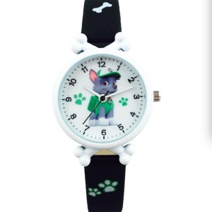Rocky Pat Patrol horloge voor meisjes in zwart-wit met een foto van Pat Patrol aan de binnenkant