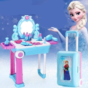 Sneeuwkoningin make-up doosje voor meisjes, compleet, blauwe en roze kleuren.