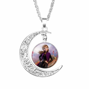 Zilveren halsketting met maanhanger en portret van Anna de Sneeuwkoningin