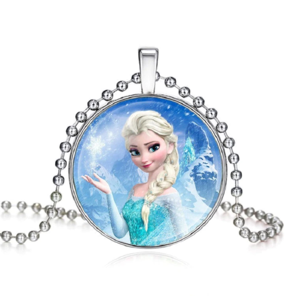 Ketting met ronde hanger die Elsa uit de Sneeuwkoningin voorstelt