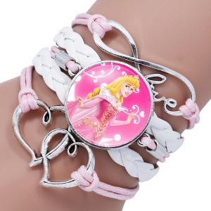 Roze en wit gevlochten armband met foto van Doornroosje