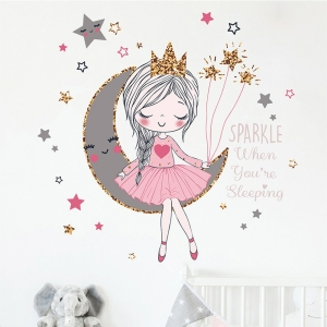 Prinses op de muursticker voor meisjes met een kinderkamer achtergrond