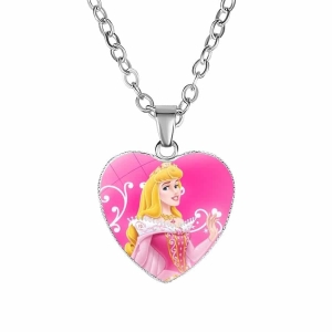 Hart hanger ketting met roze prinses afbeelding voor meisjes