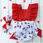 Korte jumpsuit met hoofdband voor meisjes, rode top en wit broekje met kersenmotief