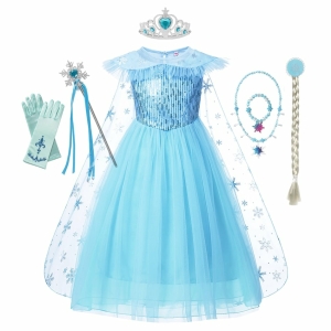 Meisjesjurk Sneeuwkoningin Prinses Elsa met volledige accessoires