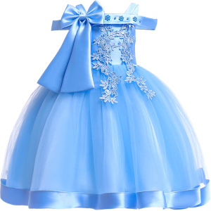 Blauw geborduurde prinsessenjurk voor modieuze meisjes