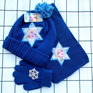 Blauwe muts en sjaalset met Elsa de sneeuwkoningin voor meisjes, compleet met handschoenen en sjaal. Goede kwaliteit en zeer comfortabel
