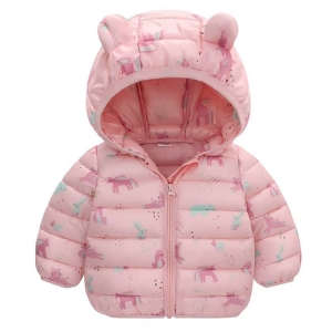 Donsjack met capuchon en beren voor kleine meisjes, roze kleuren, zeer comfortabel.
