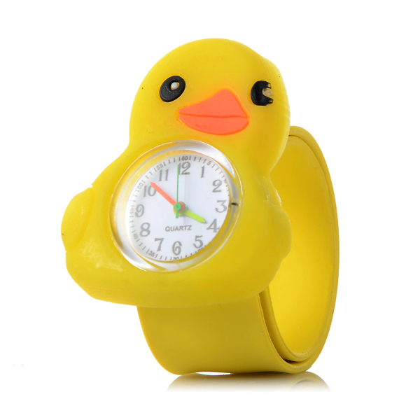 3D horloge voor meisjes in de vorm van een geel kuiken met zwarte ogen en een oranje snavel