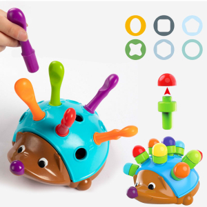 Montessori egel spelletjes voor kleine meisjes met verschillende gekleurde vormen