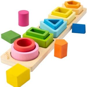 Montessori houten speelgoed voor kinderen, gekleurd met een witte achtergrond