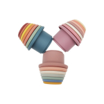 Montessori leerspelletjes 3 sets gekleurde bekers roze, bruin, blauw nieten