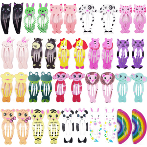 30-delige dieren haarclips voor kleine meisjes in zwart, groen, roze, wit, paars en regenboog
