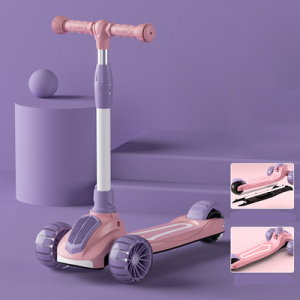 Opvouwbare 3-wielscooter voor meisjes met paarse achtergrond