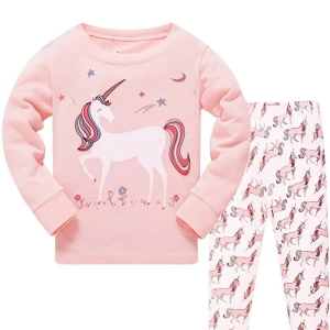 Roze eenhoornpyjama met T-shirt met lange mouwen en broek