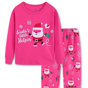 Roze t-shirt en broek met kerstman opdruk