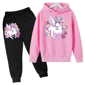 Zwart en roze sweatshirt en joggingpak met eenoorndetail