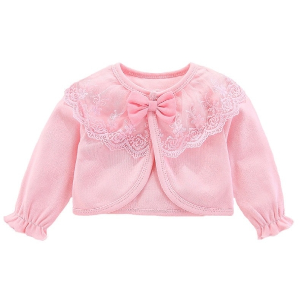 f87323f7-f9e6-45fc-a6e1-07135f3da3dd.jpeg Roze vest met lange mouwen, nauwsluitende manchetten, kant aan de bovenkant en een strik in het midden