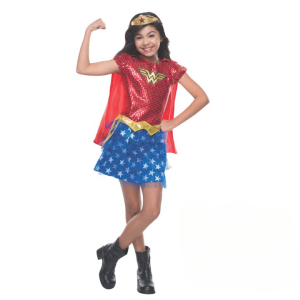 Wonder Woman lovertjesvermomming voor meisjes met witte achtergrond