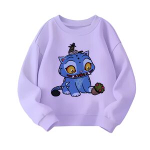 Sweater voor meisjes K-pop Demon Hunters paars met de blauwe tijger op witte achtergrond.
